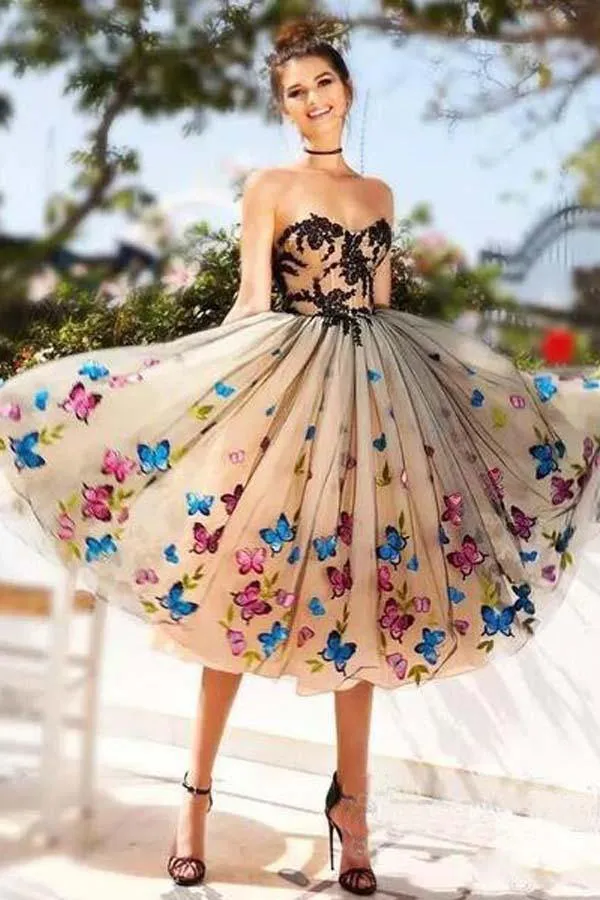 A-line Sweetheart Neck Butterflies Homecoming Dresses, Short Prom Dress, SH564