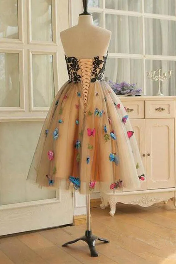 A-line Sweetheart Neck Butterflies Homecoming Dresses, Short Prom Dress, SH564