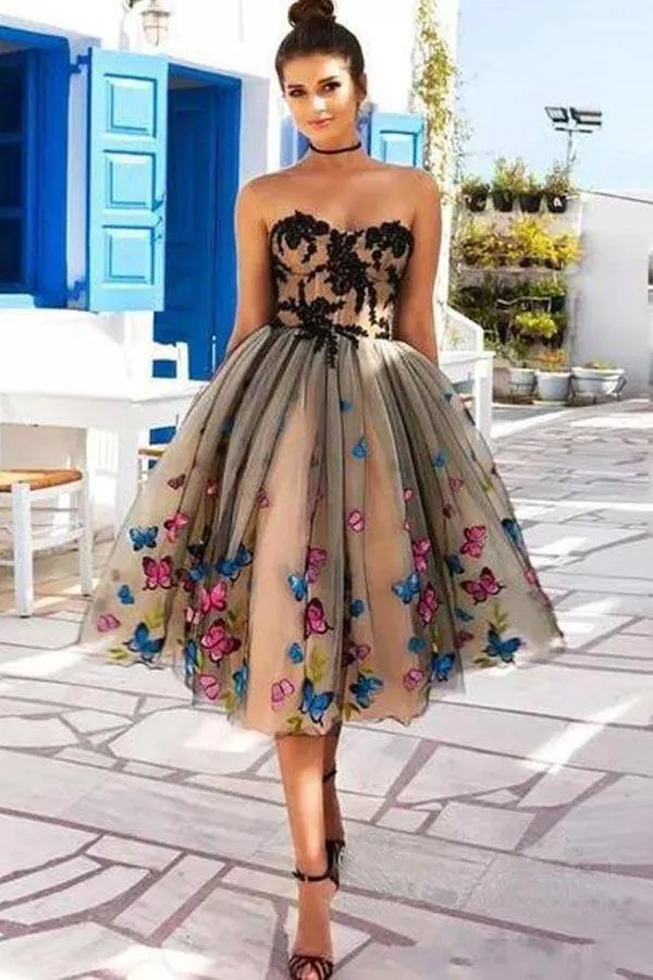 A-line Sweetheart Neck Butterflies Homecoming Dresses, Short Prom Dress, SH564