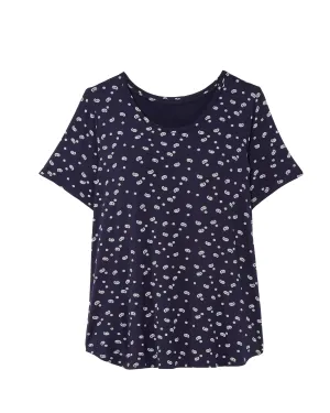 Adelene Round Hem Tee | Navy / Ivory