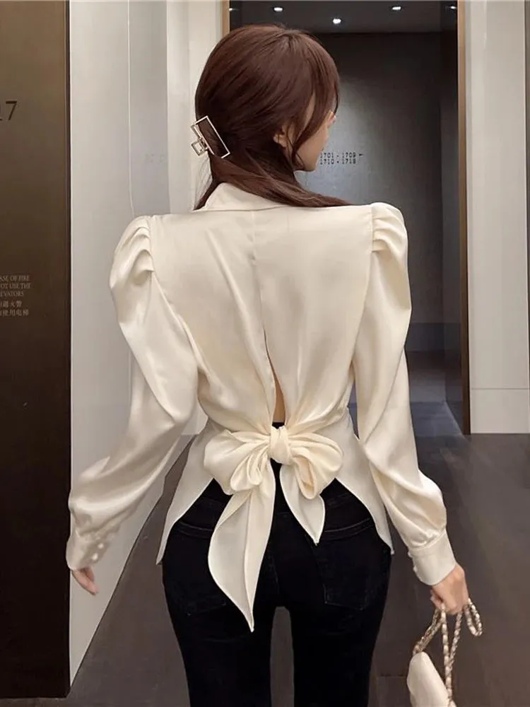 Aiertu Office Ladies Blazer Jacket Women Turn Down Collar Single Breasted Korean Casual White Vintage Outerwear Stylish Tops