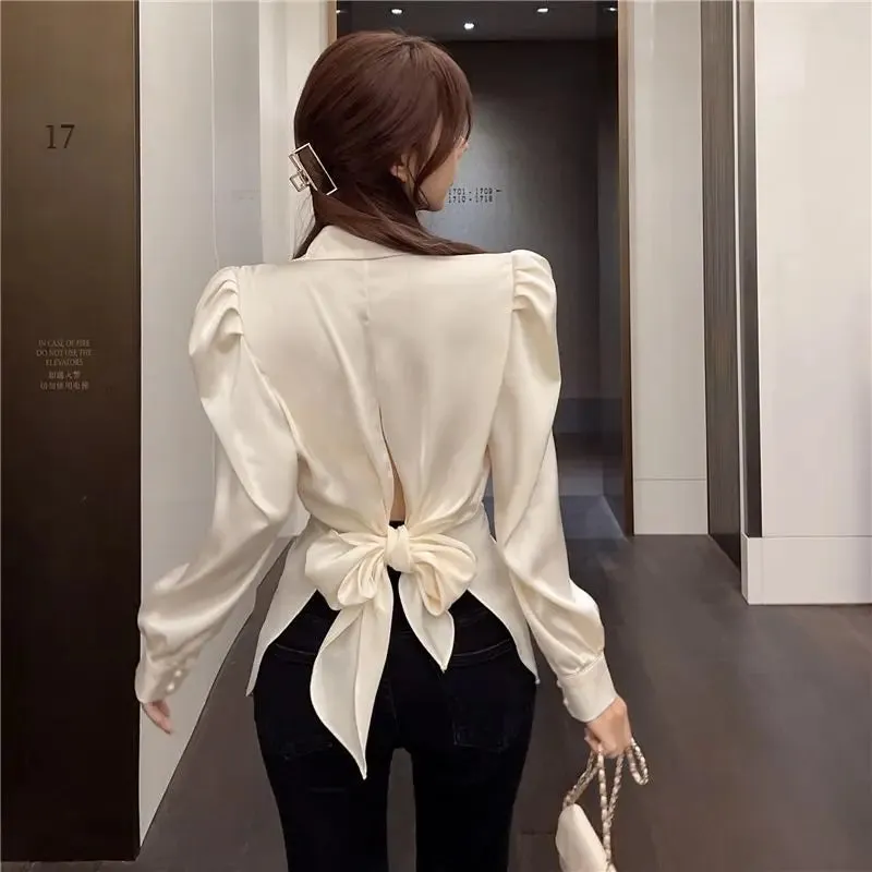 Aiertu Office Ladies Blazer Jacket Women Turn Down Collar Single Breasted Korean Casual White Vintage Outerwear Stylish Tops