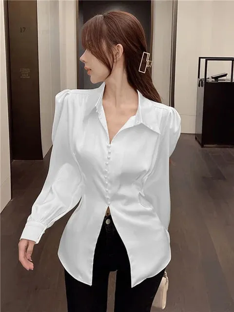 Aiertu Office Ladies Blazer Jacket Women Turn Down Collar Single Breasted Korean Casual White Vintage Outerwear Stylish Tops