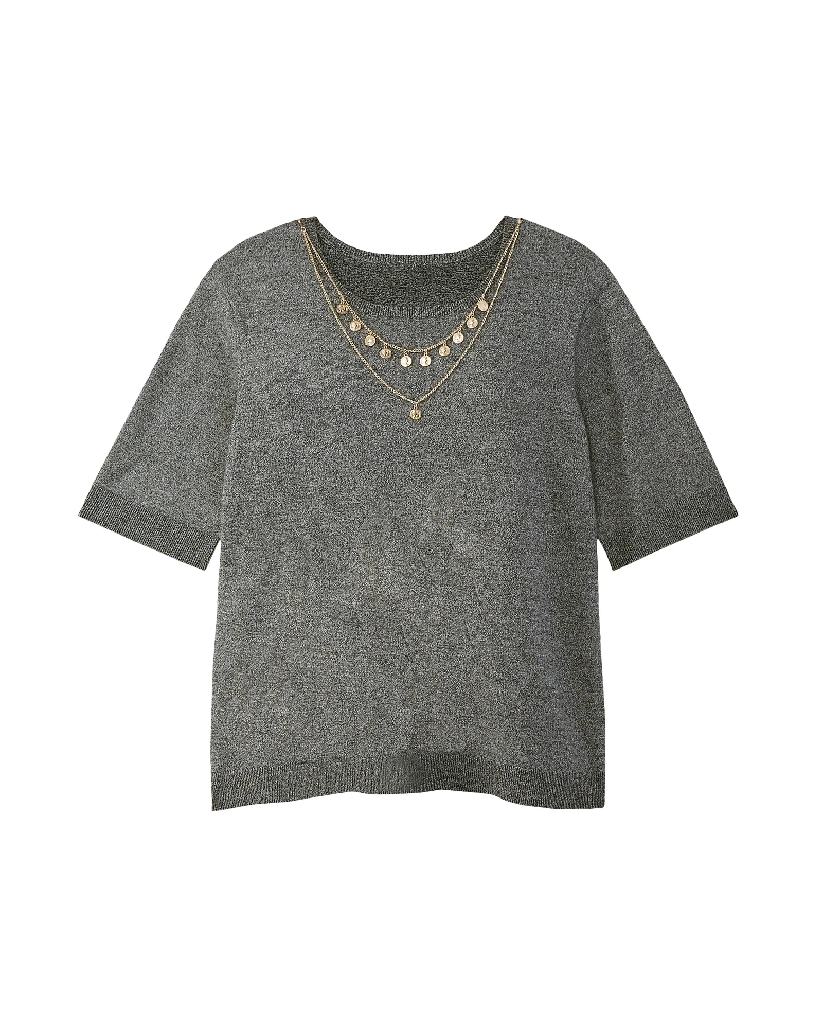 Alessandra Necklace Detail Tee | Charcoal Grey