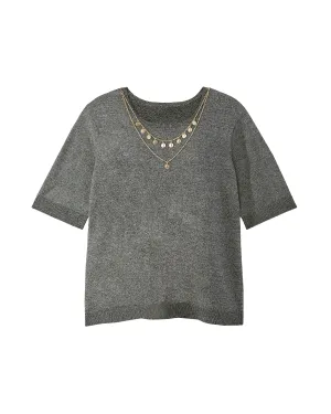 Alessandra Necklace Detail Tee | Charcoal Grey