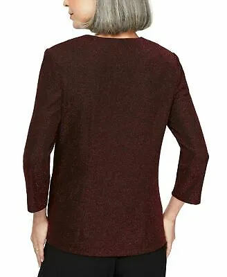 Alex Evenings 2Pcs Women's Red Glitter Open Cardigan, Size XLP