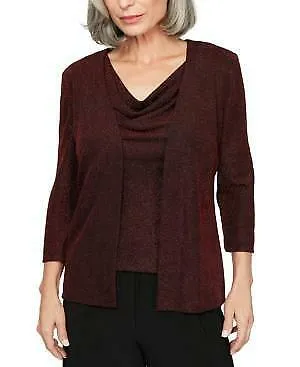 Alex Evenings 2Pcs Women's Red Glitter Open Cardigan, Size XLP