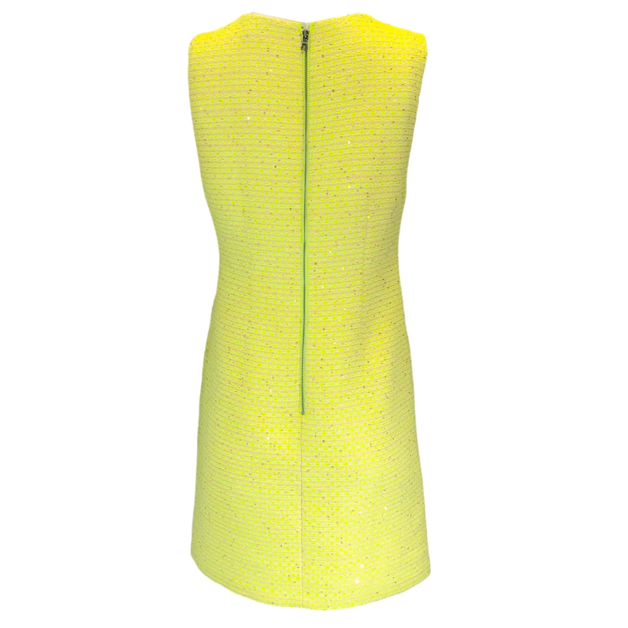 Alice   Olivia Neon Yellow Clyde Sequin Embellished Boucle Tweed Mini Dress