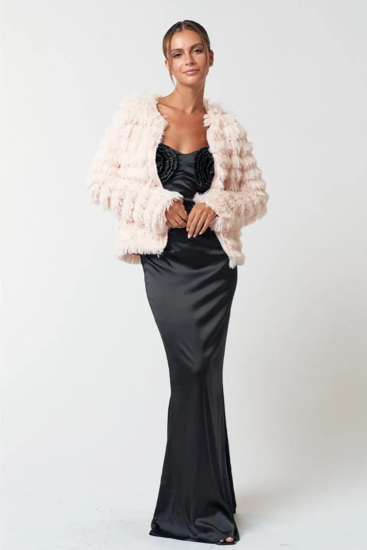 Amber Faux Fur Long Sleeve Jacket - Blush Pink