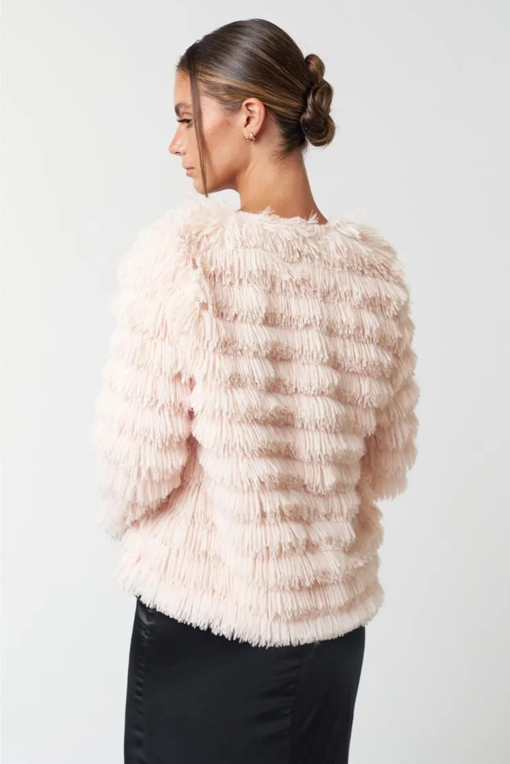 Amber Faux Fur Long Sleeve Jacket - Blush Pink