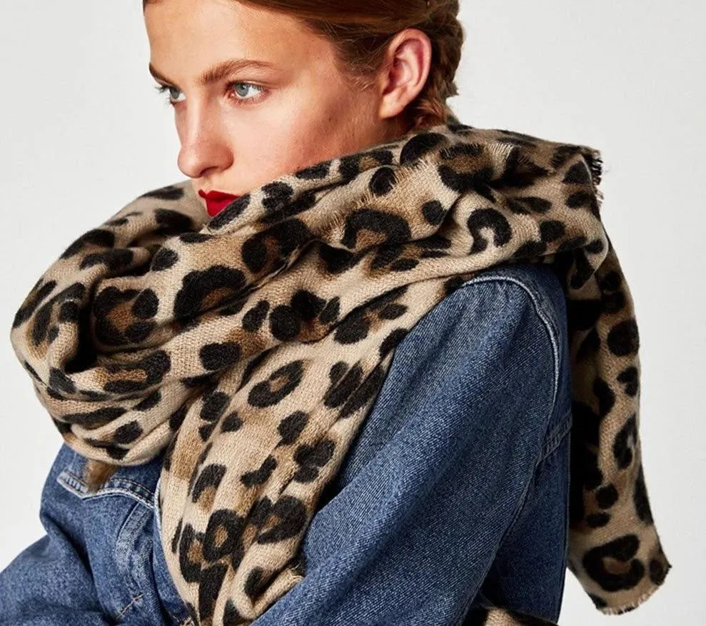 animal leopard print winter warm  blanket scarf shawl dark color