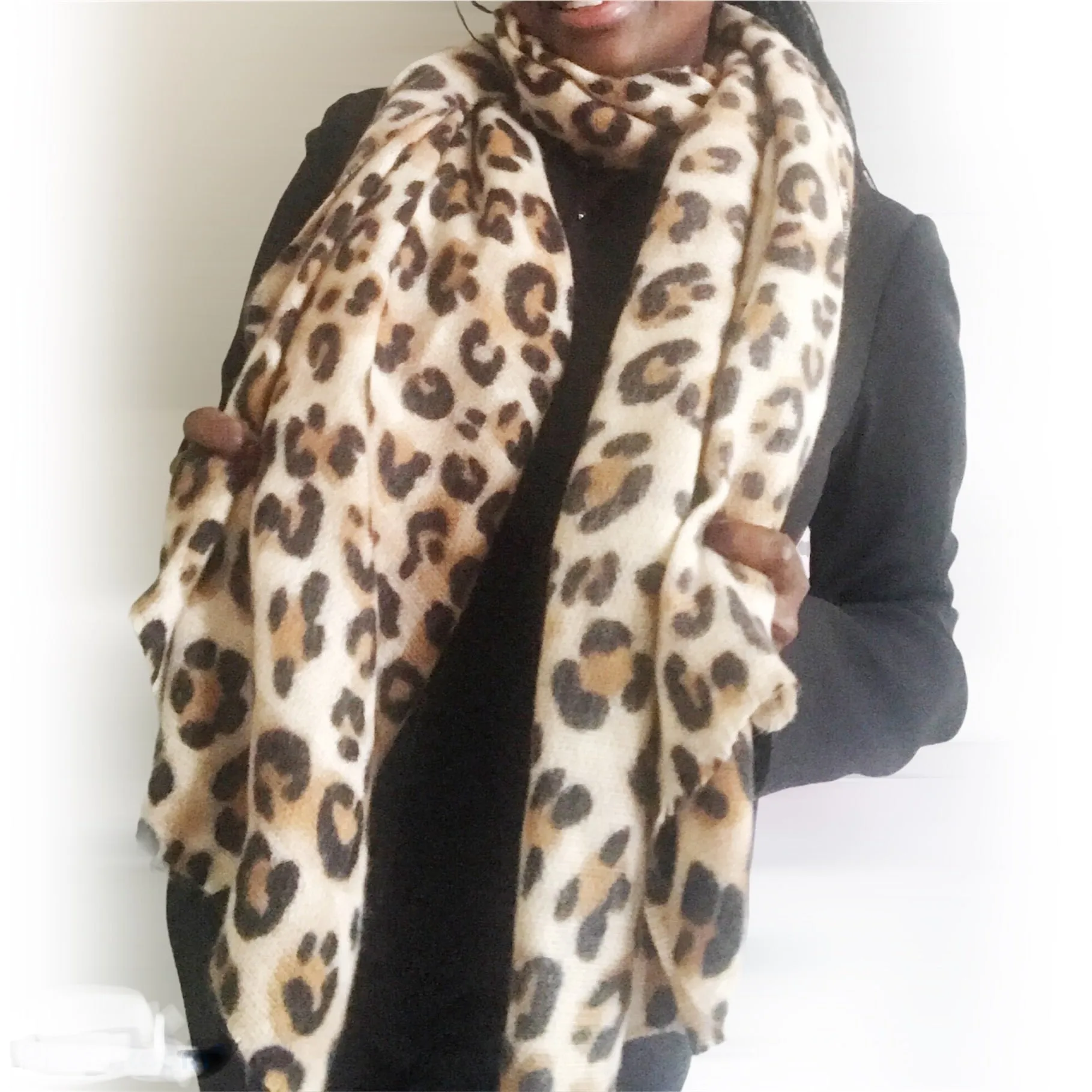 animal leopard print winter warm  blanket scarf shawl dark color