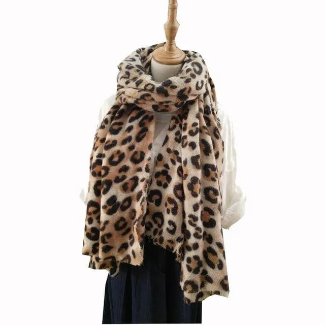 animal leopard print winter warm  blanket scarf shawl dark color