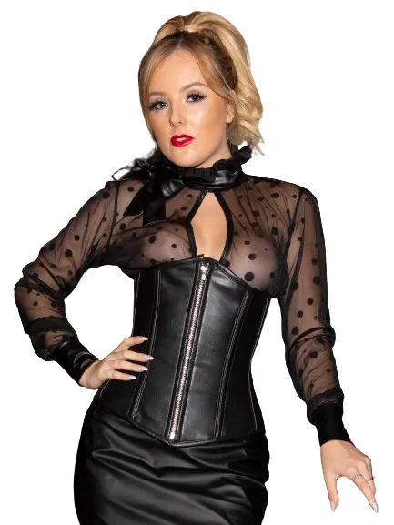 Black Faux Leather Long Underbust Corset