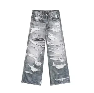 Blue-Gray Ripped Baggy Jeans