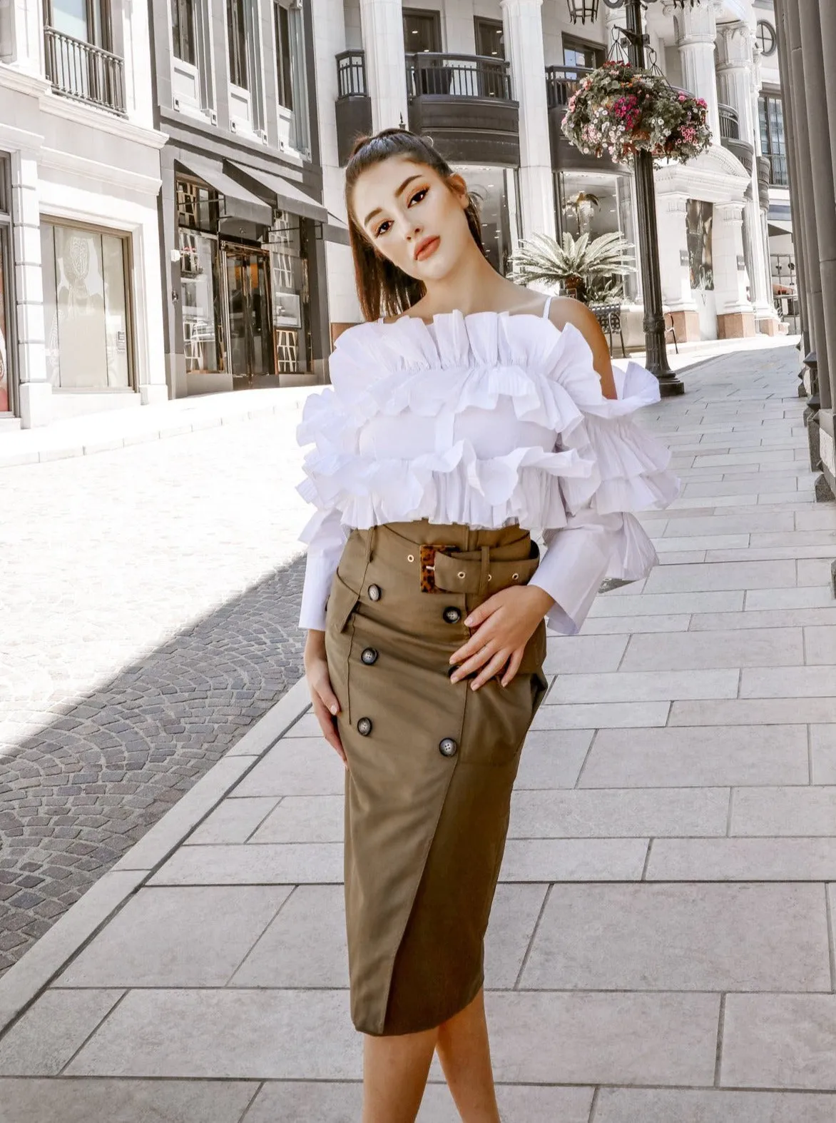 Buttoned Up in Style Midi Skirt