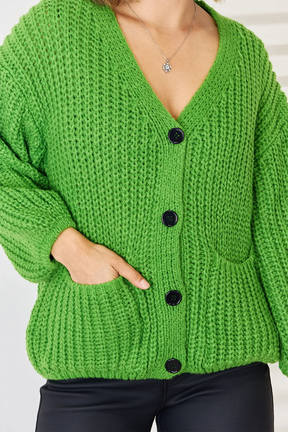 Cardigan with pockets and buttons Women's Fashion Knit Baggy Sleeves Open Sweater