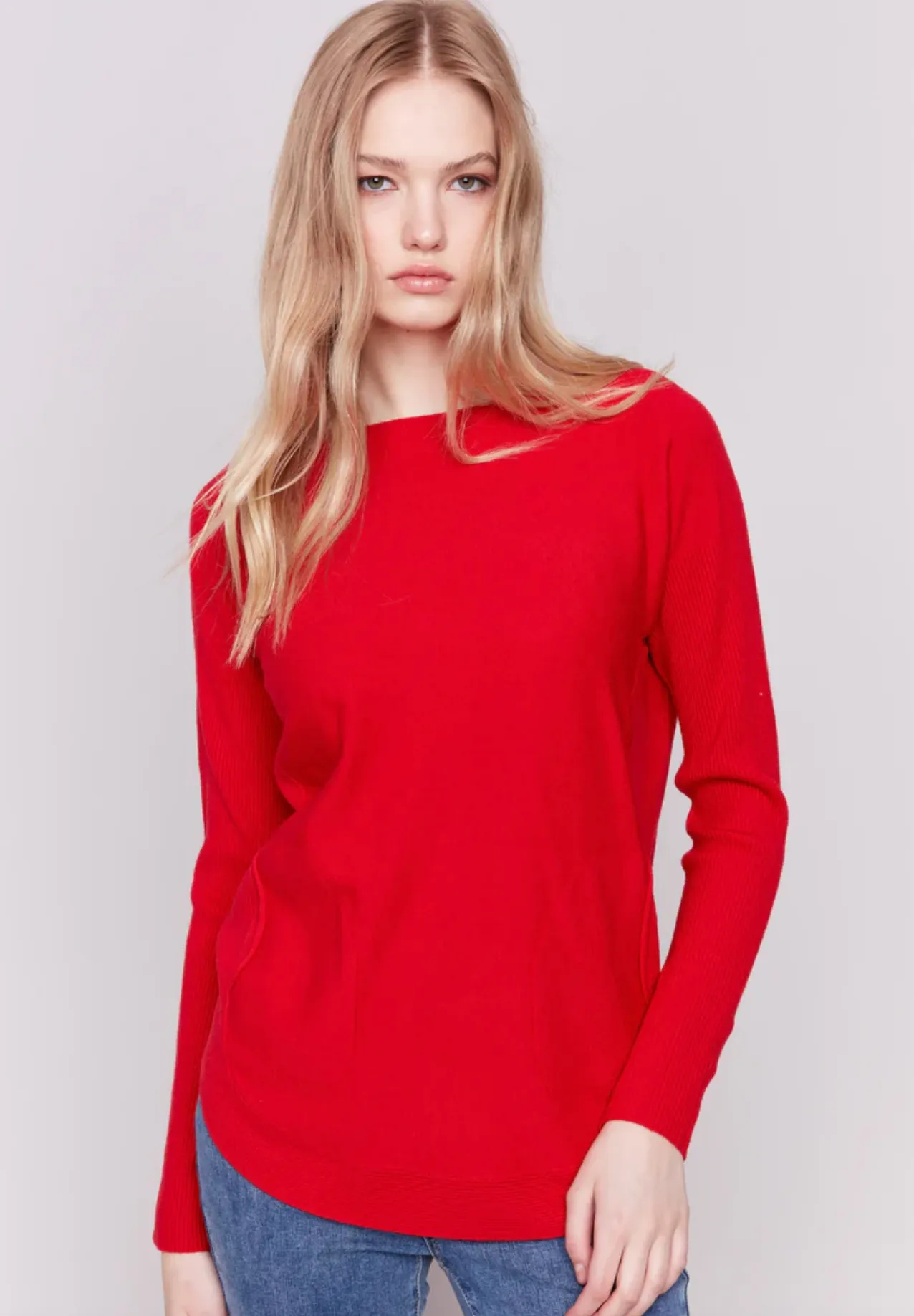 Charlie B Knit Sweater with Lace-Up Cuffs - Red