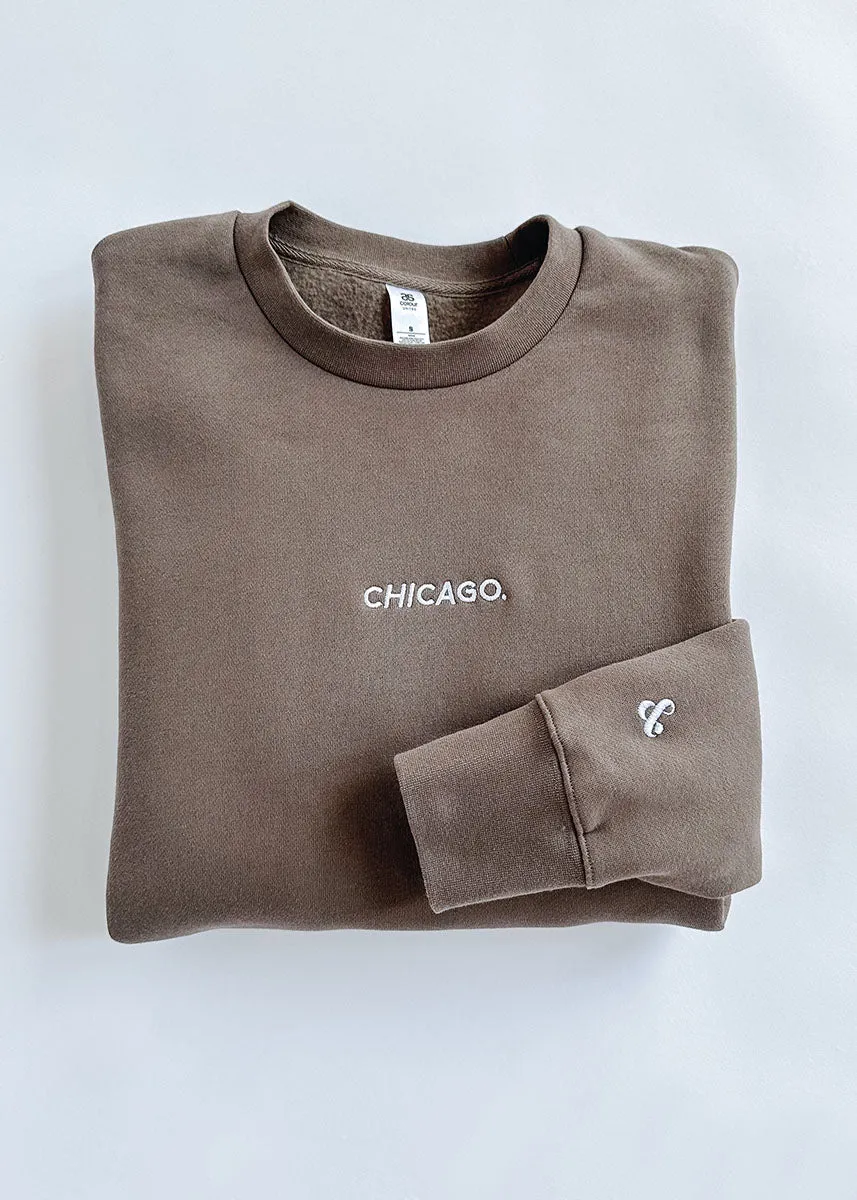 Chicago. Embroidered Crewneck - Walnut & White