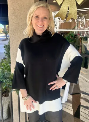 Colorblock Turtleneck Poncho