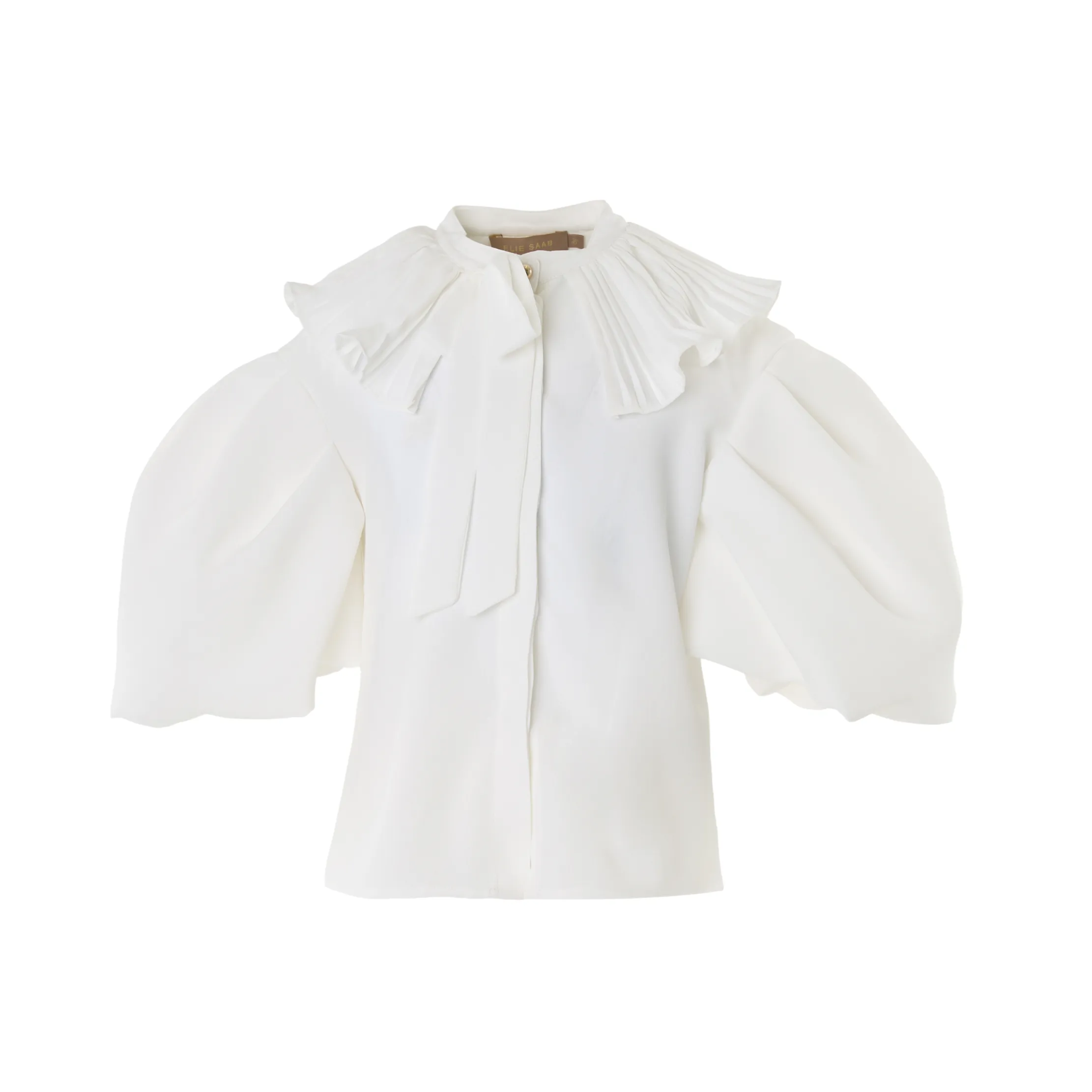 Cream Pleated Collar Crepe Shirt