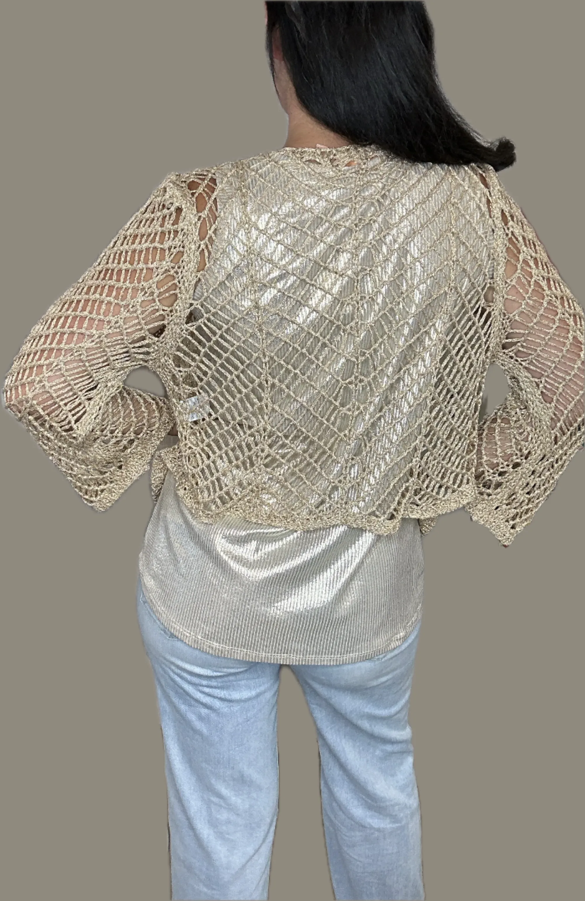 Crochet Metallic Tie Cardigan