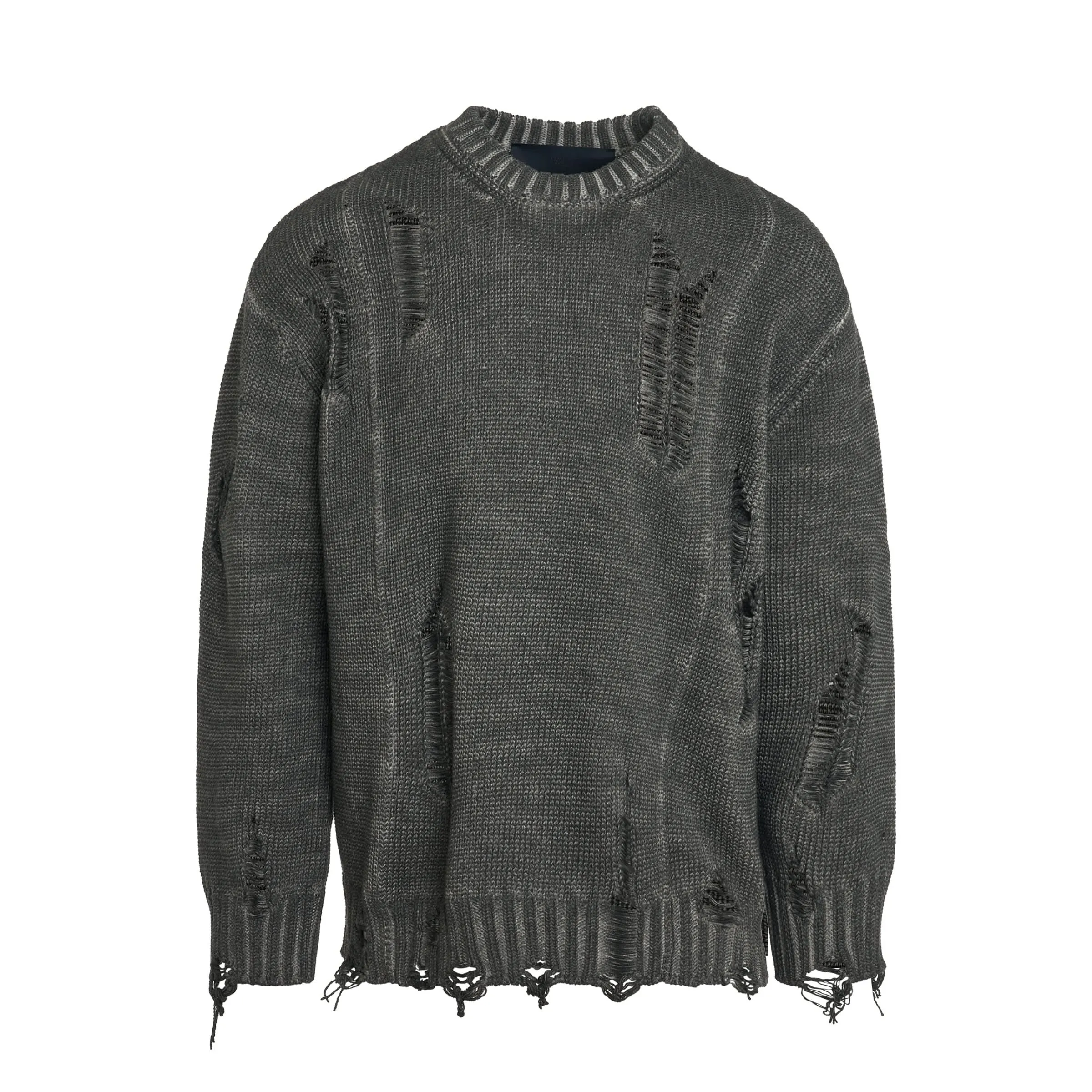 Damaged Garment Dyed Sweater in Ash