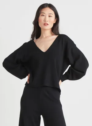 DEX Black Lantern Sleeve V-Neck Sweater