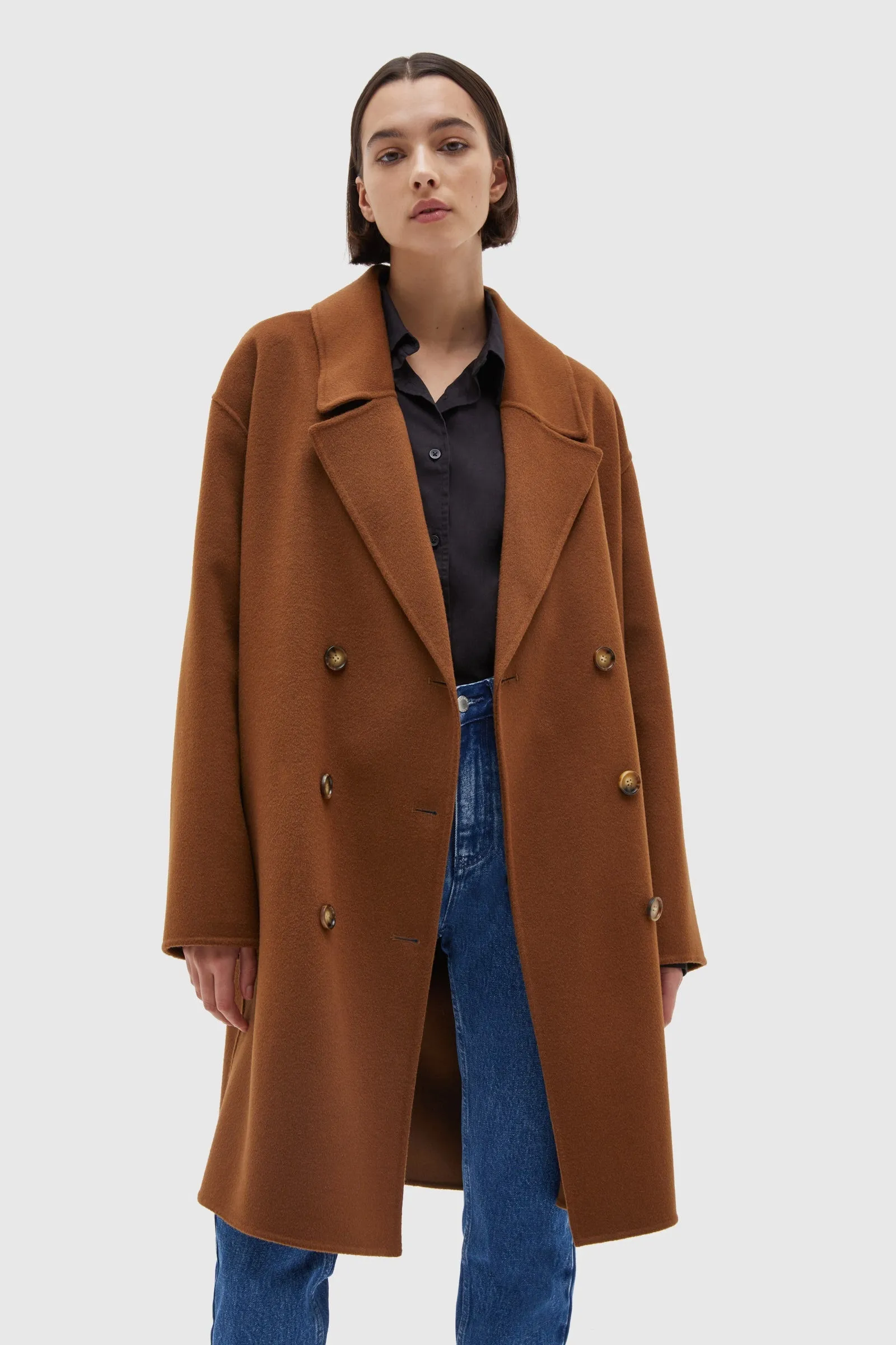 Double Breasted Wool Coat - Burnt Ochre