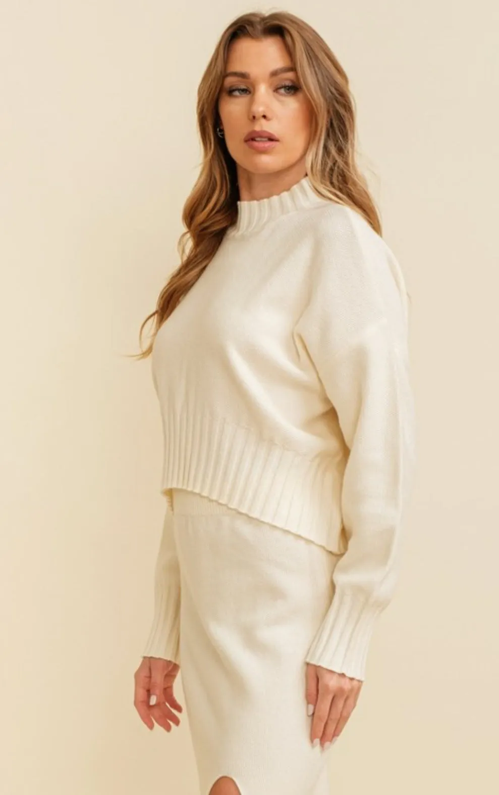 Eileen Mock Neck Sweater: Cream