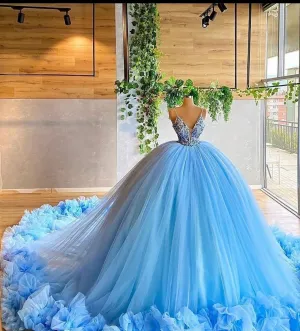 Elegant Blue Ball Gown Quinceanera Prom Dress For Sweet 16