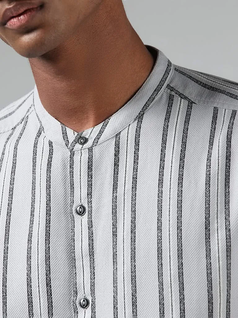 ETA Grey Striped Cotton Resort-Fit Shirt