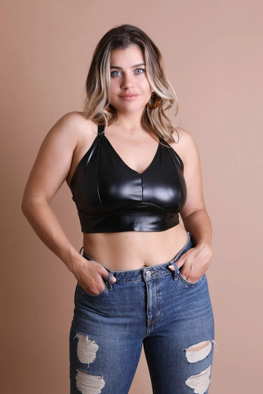 Faux Leather Longline Bralette Plus