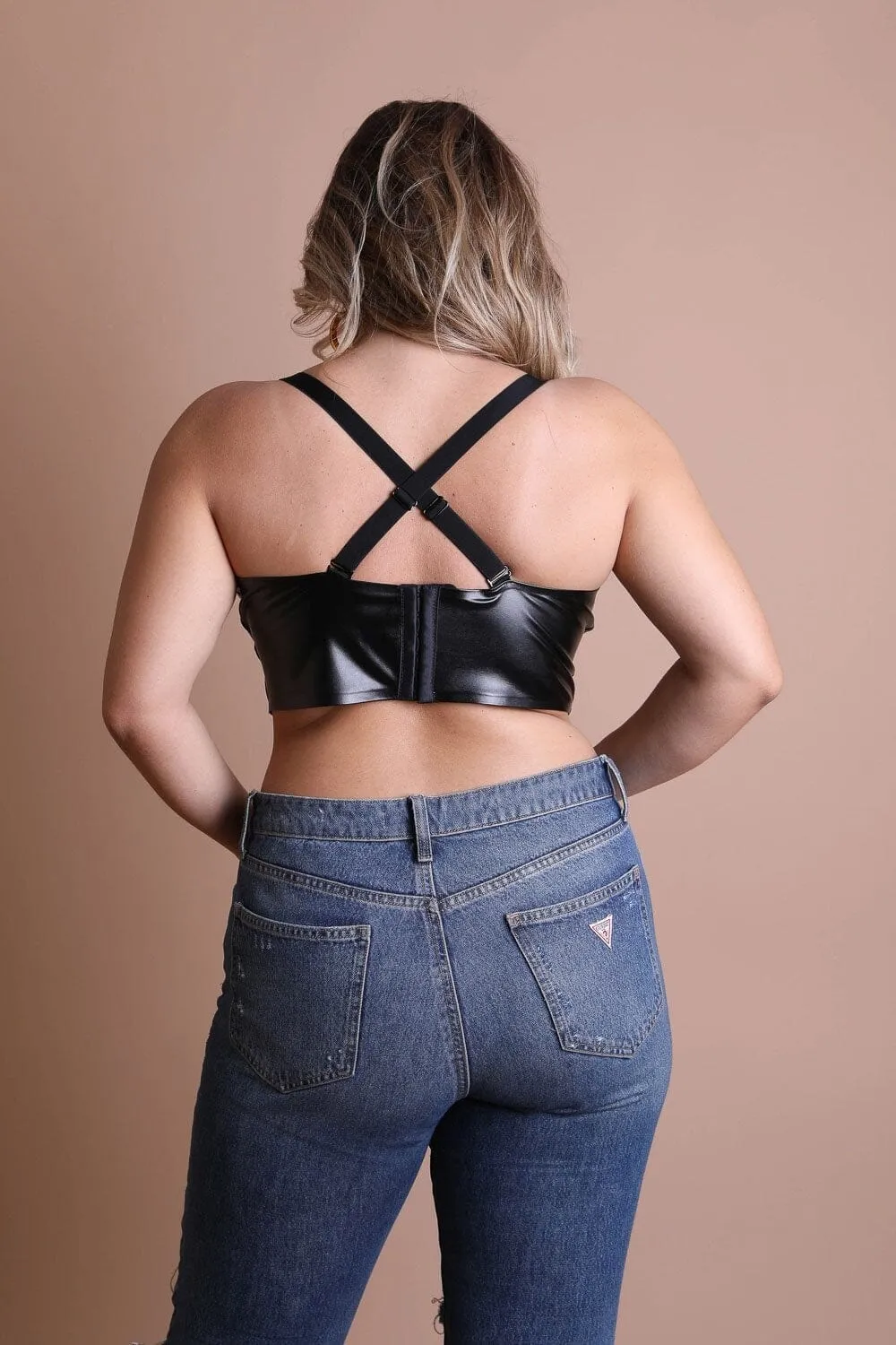 Faux Leather Longline Bralette Plus