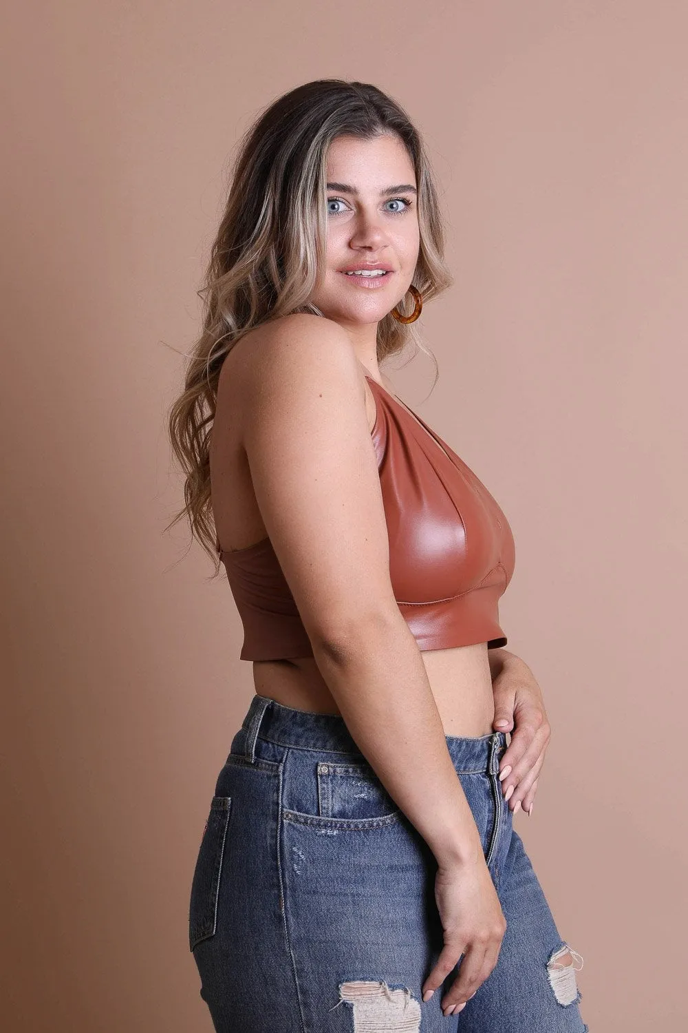 Faux Leather Longline Bralette Plus