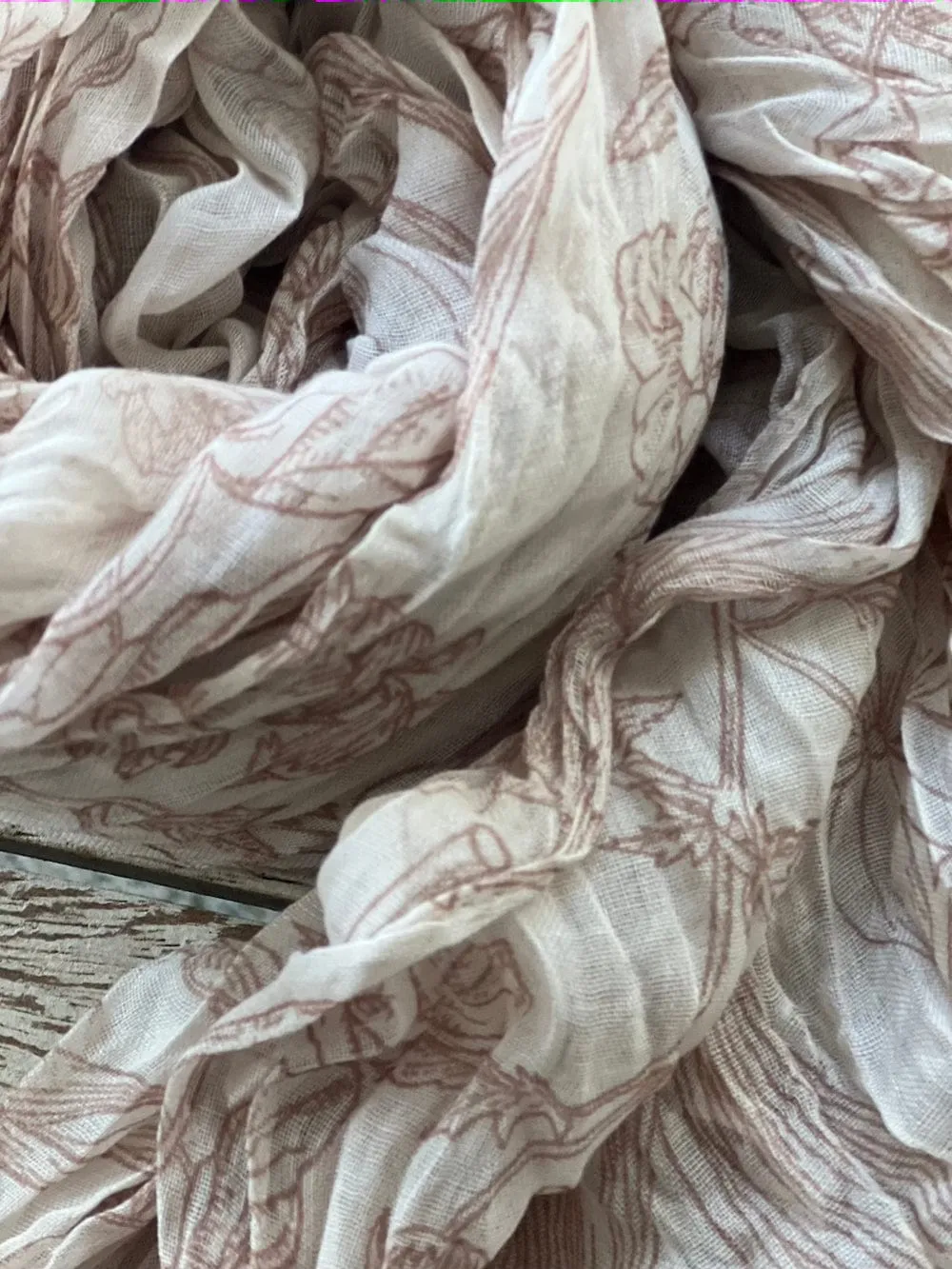 Floral Cotton Crinkle Scarf - Warm White Beige