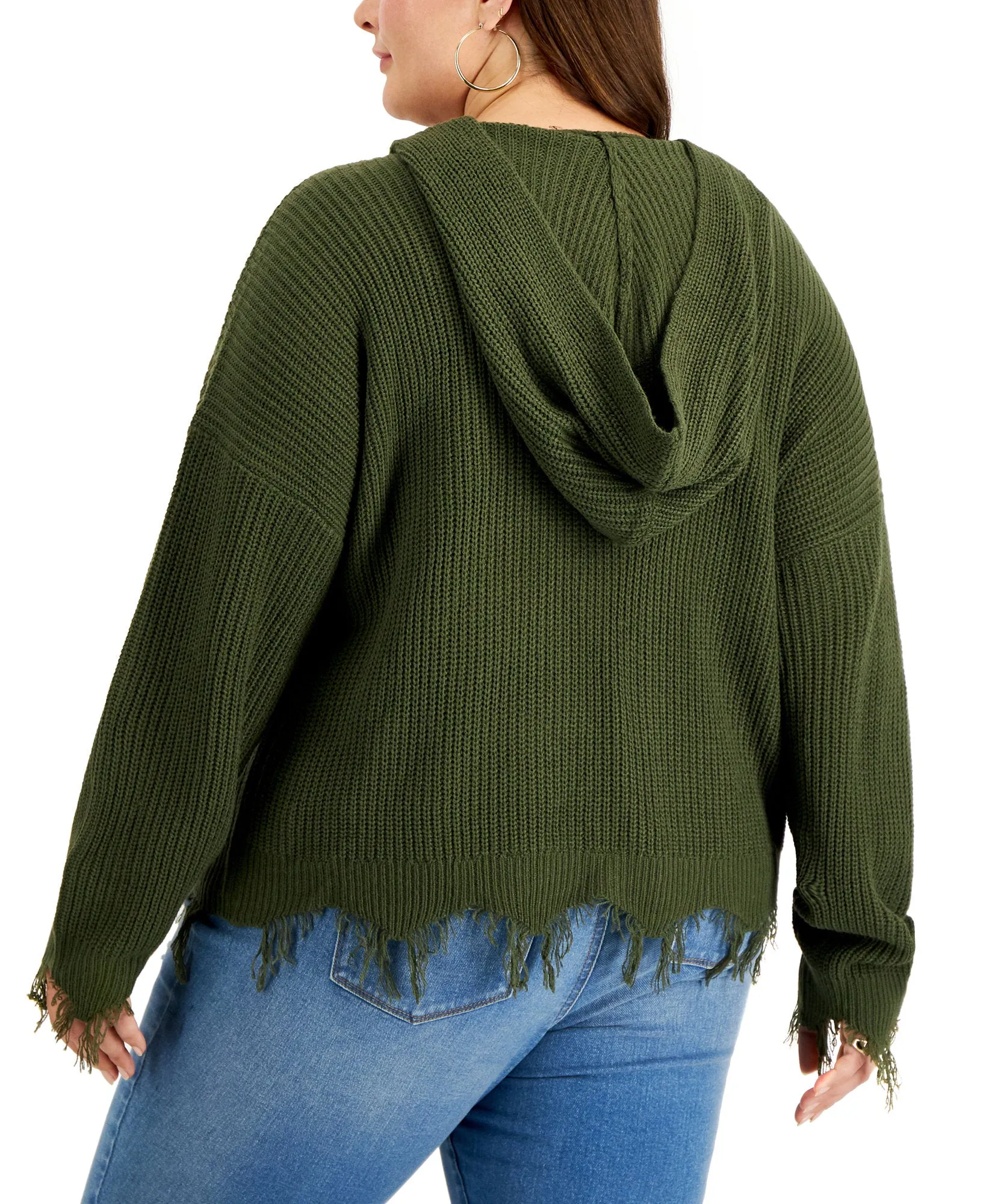 Full Circle Trends Trendy Plus Size Hooded Distressed Sweater