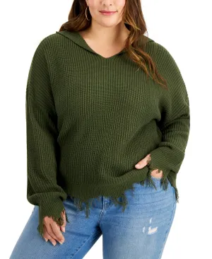 Full Circle Trends Trendy Plus Size Hooded Distressed Sweater