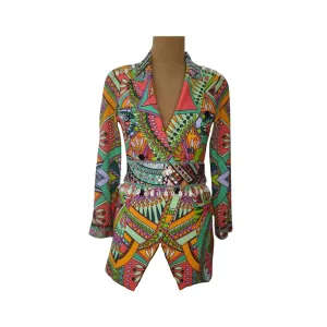 Green Aztec Blazer with Belt