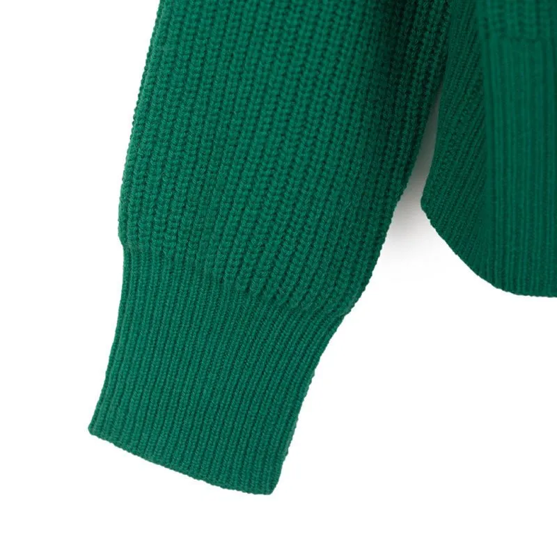 Green Knitted Wool Cardigan with Zipper