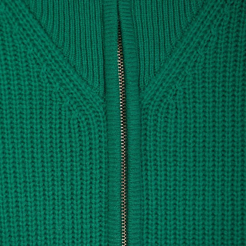 Green Knitted Wool Cardigan with Zipper