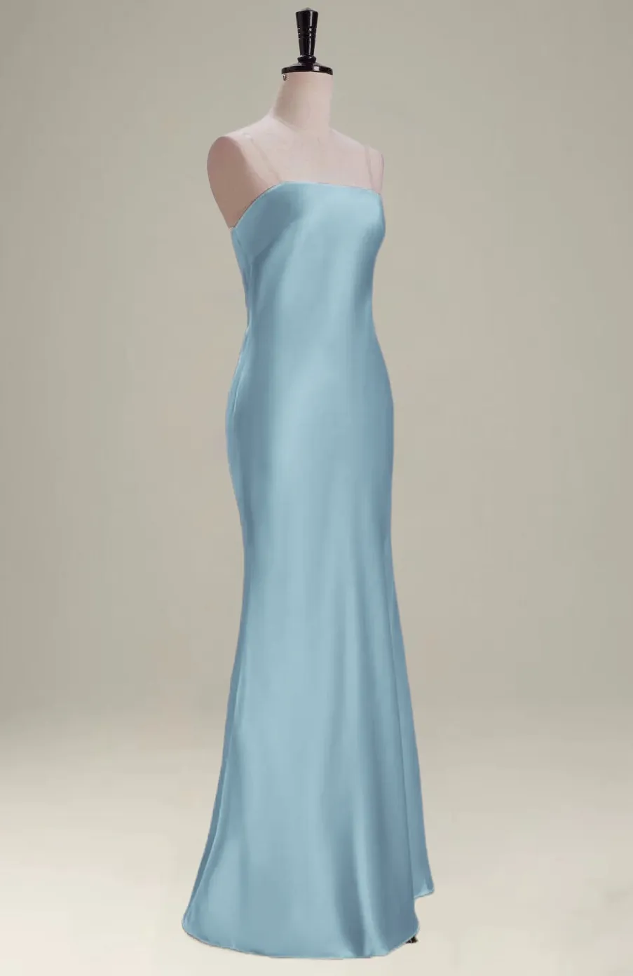 Grey Blue Mermaid Strapless Floor Length Satin Bridesmaid Dress