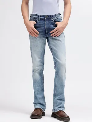 Iconic Men Blue Washed Mid-Rise Bootcut Jeans