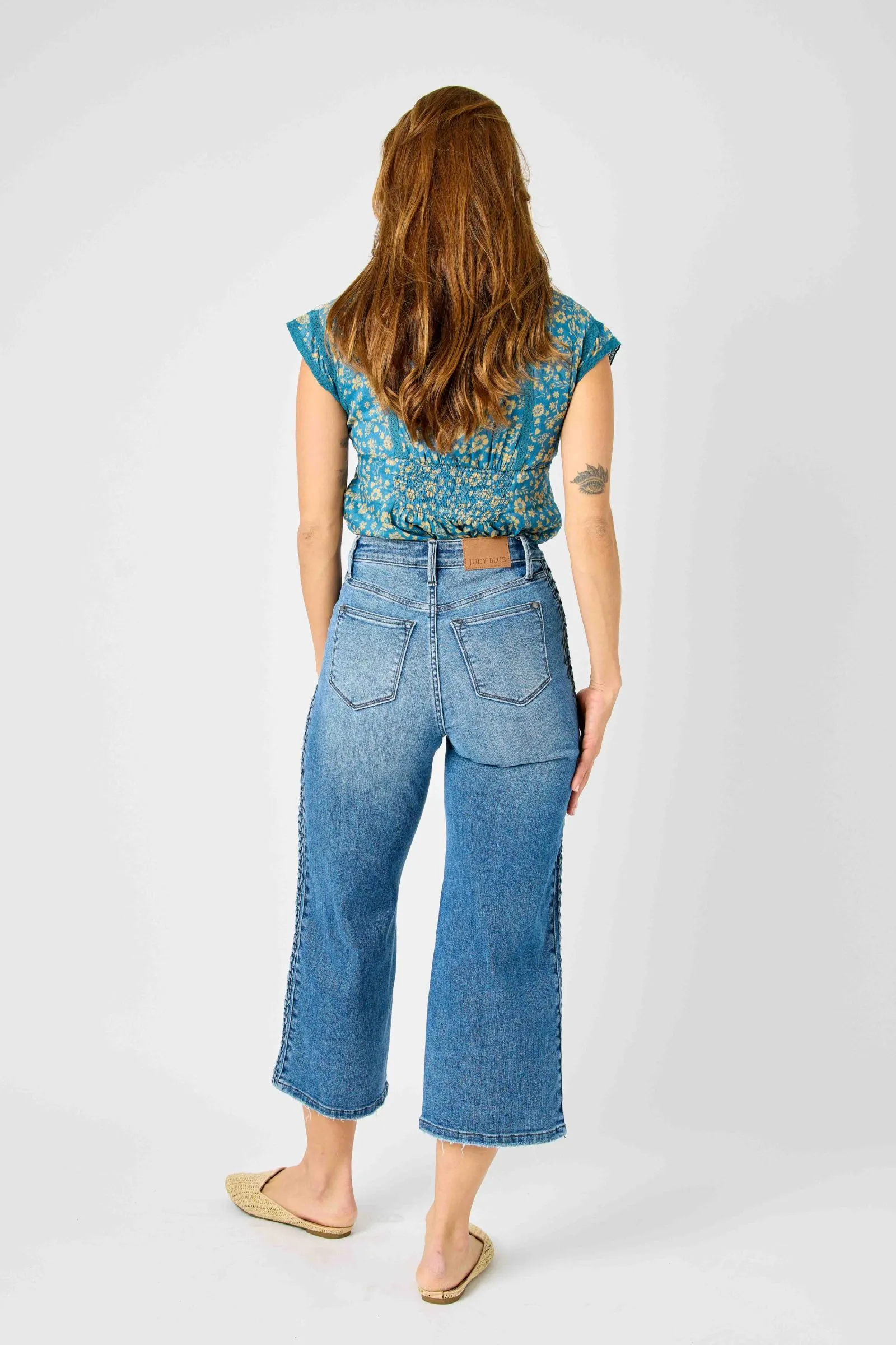 Judy Blue BRAIDED HIGH RISE CROP WIDE LEG