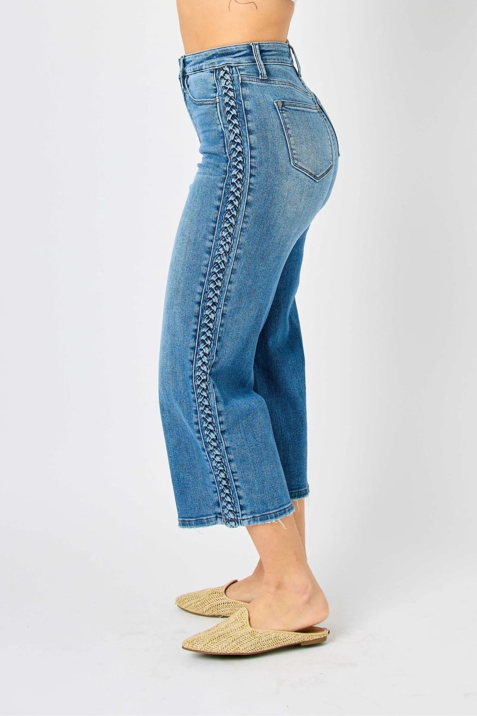 Judy Blue BRAIDED HIGH RISE CROP WIDE LEG