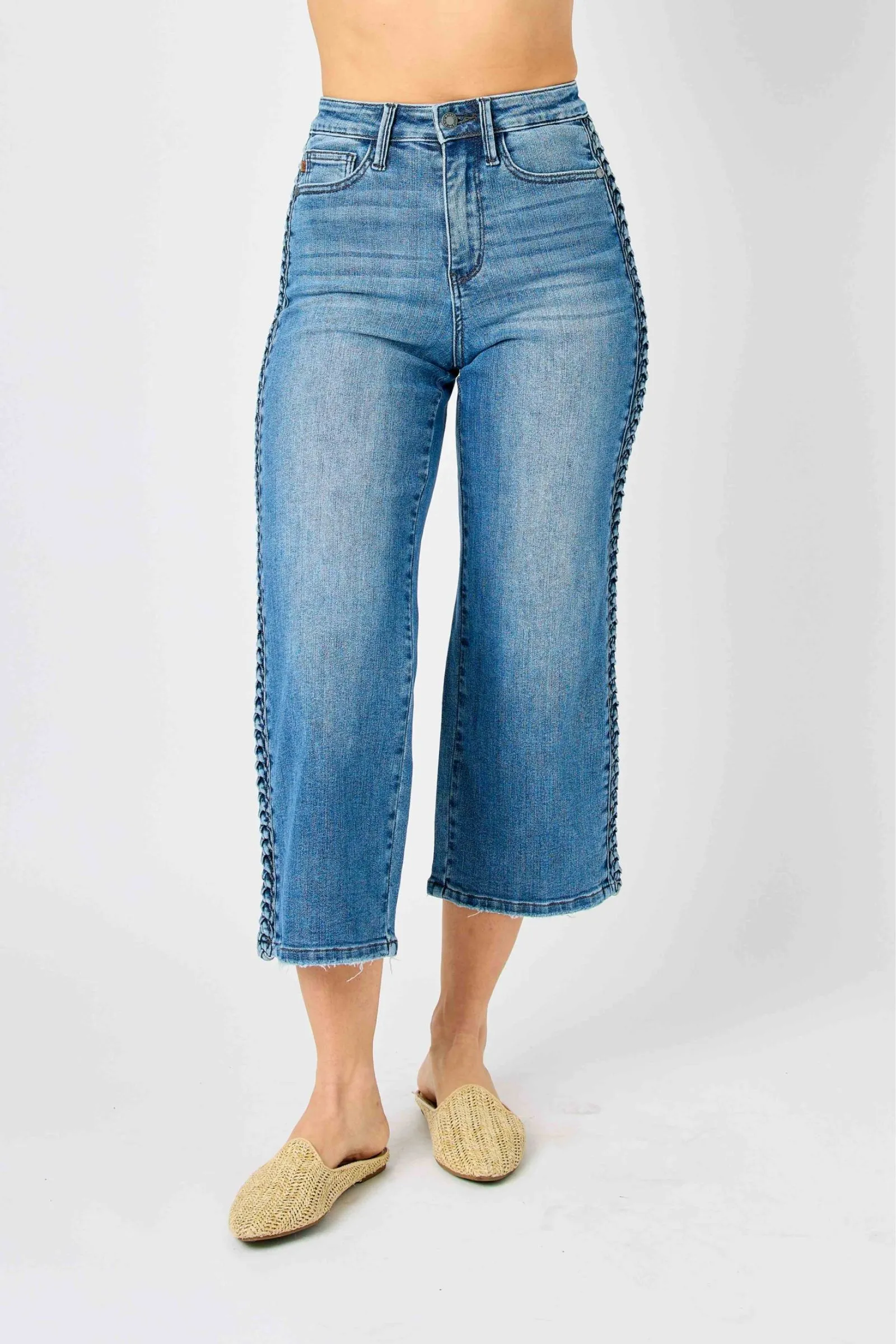 Judy Blue BRAIDED HIGH RISE CROP WIDE LEG