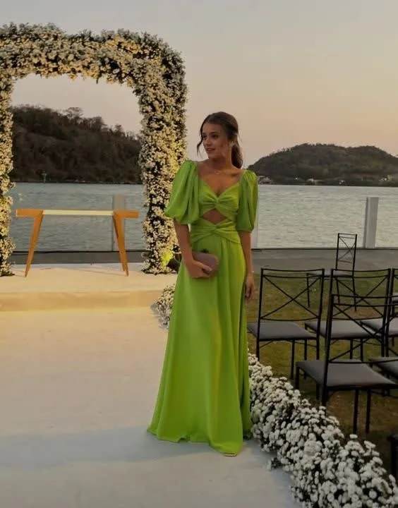 kamahe Elegant Long Green Half Sleeves Prom Dress 22th Birthday Outfits