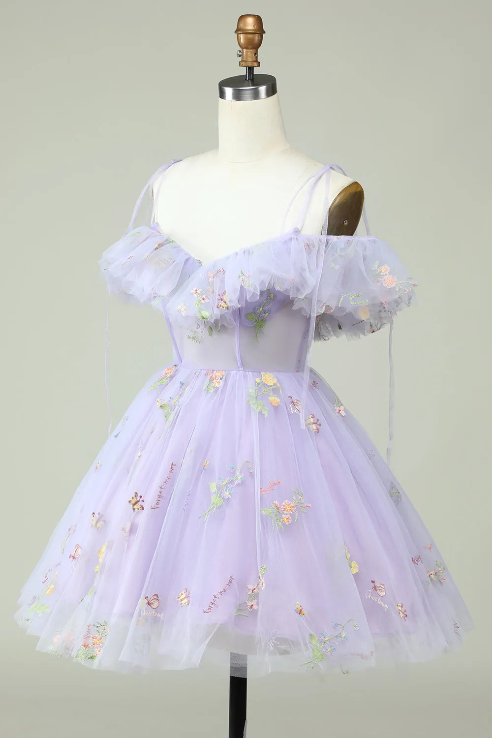 Lavender Off-the-Shoulder Corset Homecoming Dress with Ruffles