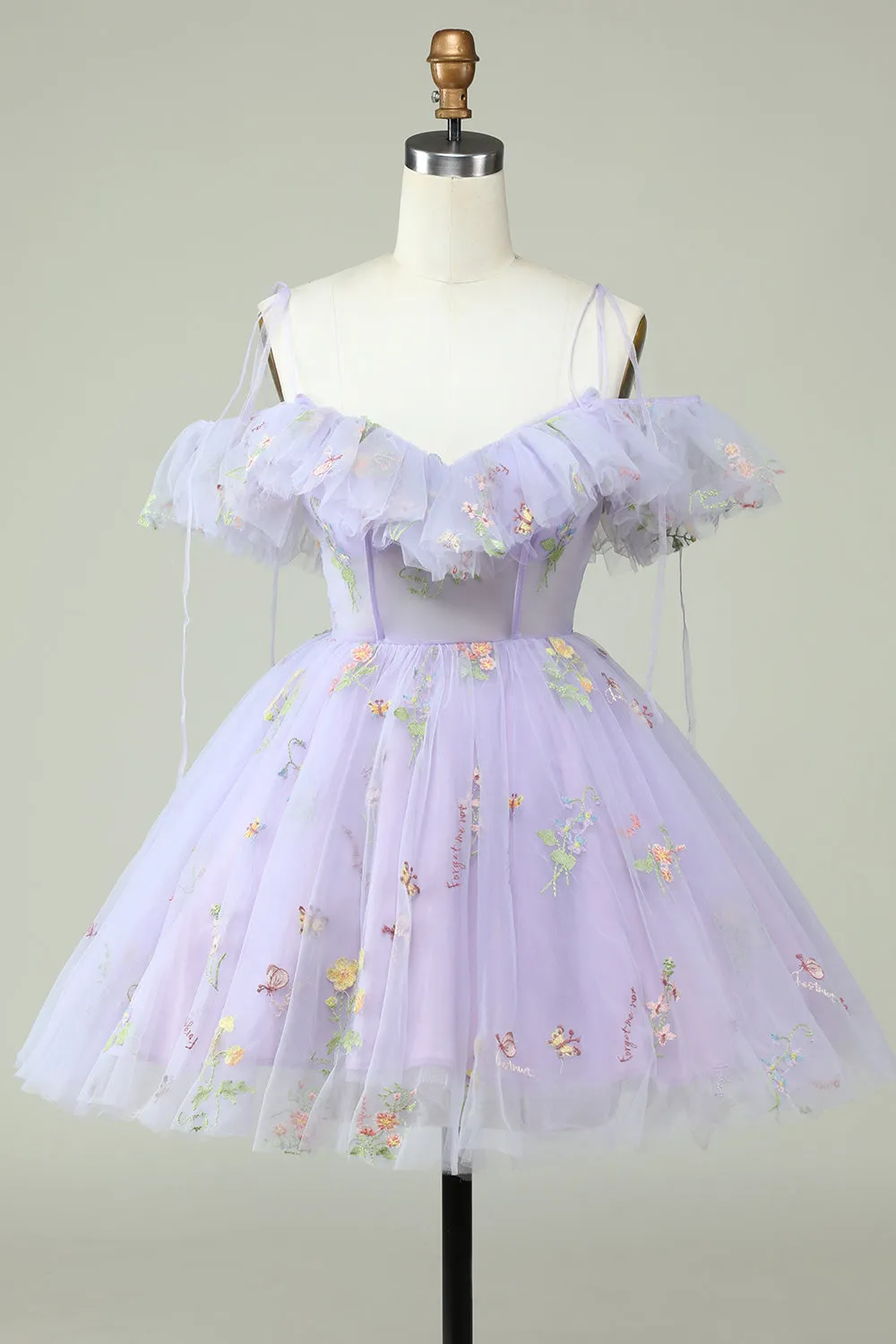 Lavender Off-the-Shoulder Corset Homecoming Dress with Ruffles