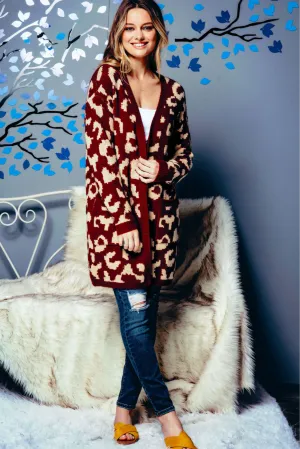 Leopard pattern long open cardigan